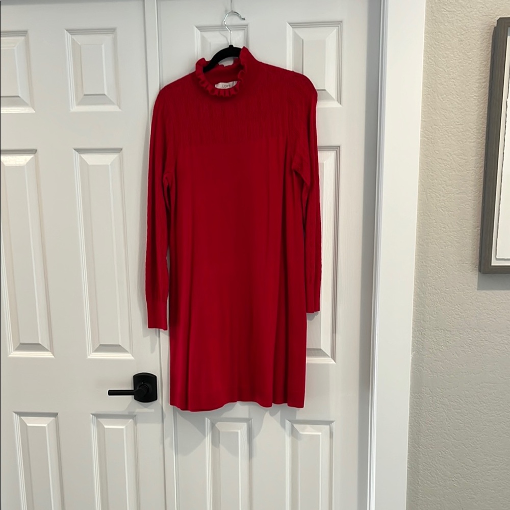 LOFT Red Cowl Neck Sweater Dress